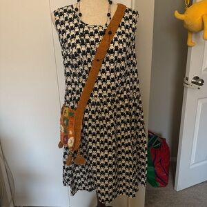 Retrolicious Black and White Houndstooth Midi Dress